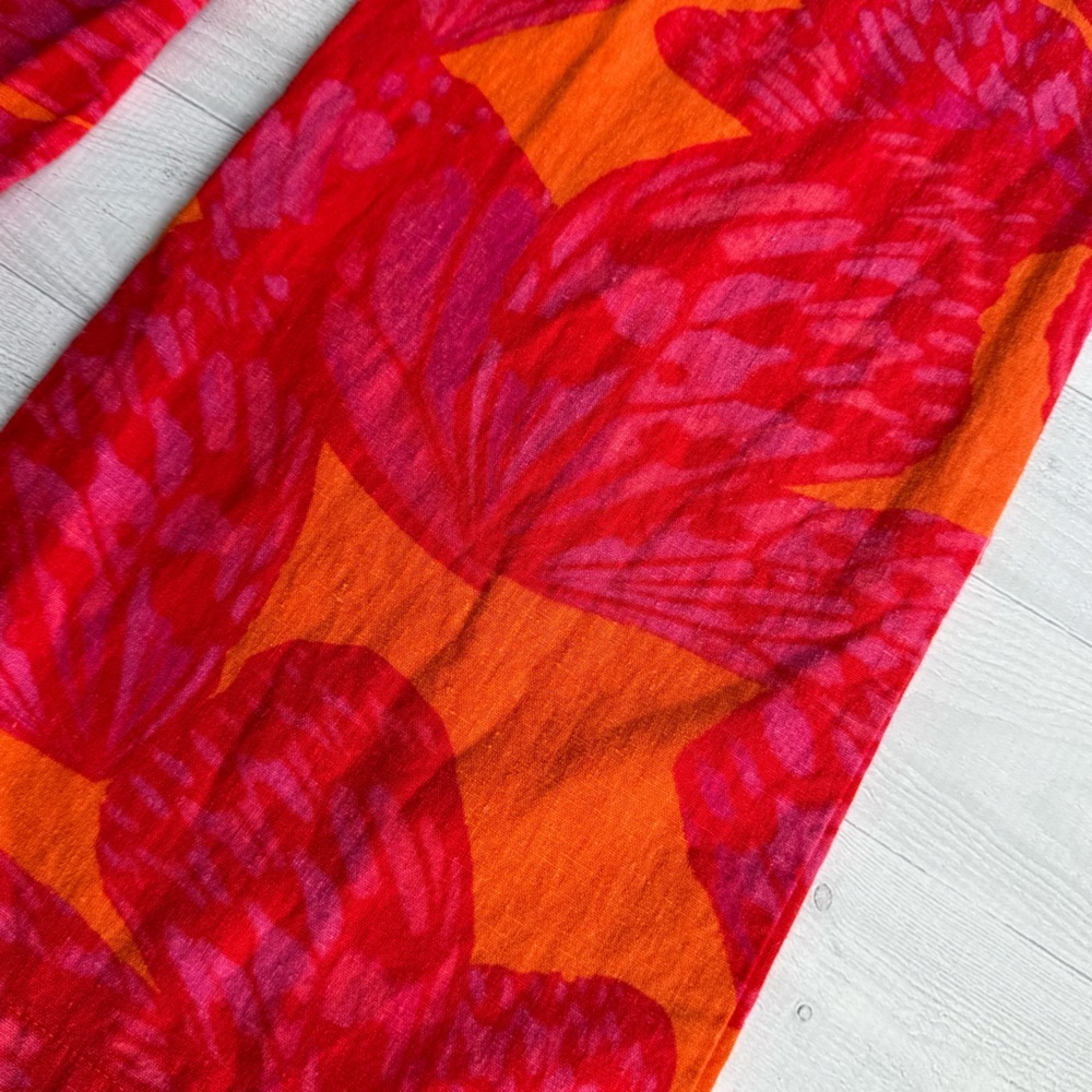 Scoop High Waist Wide Leg Red & Orange Printed Linen Blend S - Picture 10 of 11